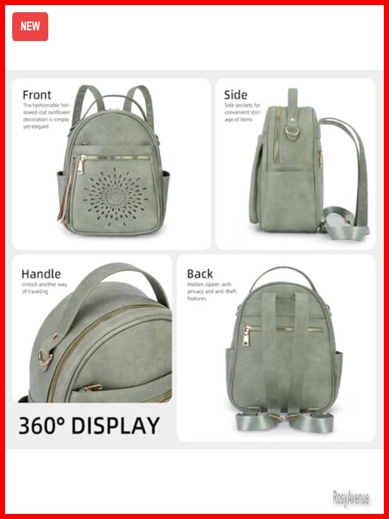 Small Vegan Leather Backpack Purse for Women Convertible Daypack Travel